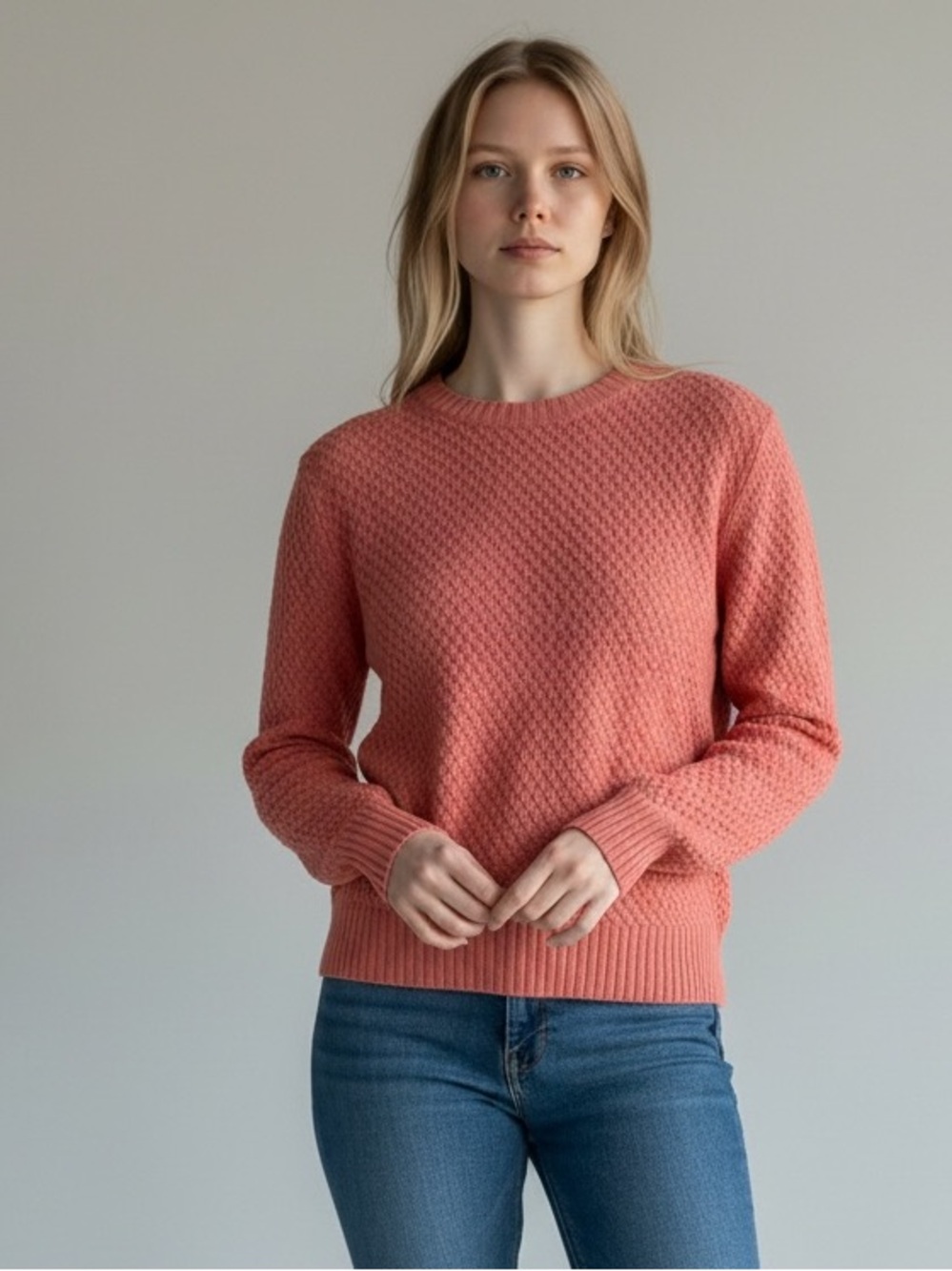 LOFT XS Pink Textured Knit Sweater Coral Cozy Pullover